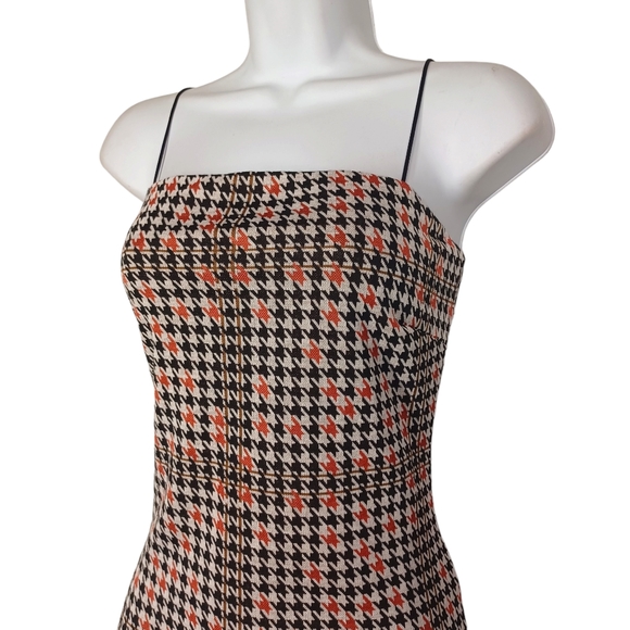 MISTYROSE Houndstooth Plaid Print Orange Black Cream Retro Sheath Dress L NWT - Picture 3 of 9